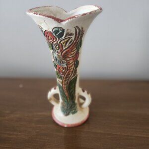 Japanese Hand Painted Vase Bird and Flowers Occupied Japan 6.5"Tall Vintage